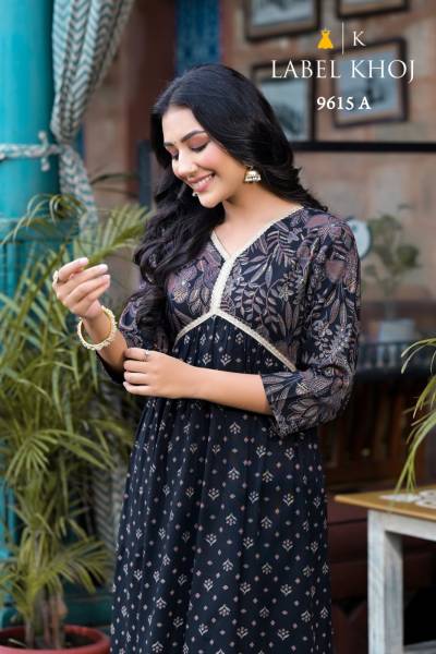 LABEL KHOJ 9615 & 9616 DESIGNER LONG KURTI WHOLESALER IN INDIA